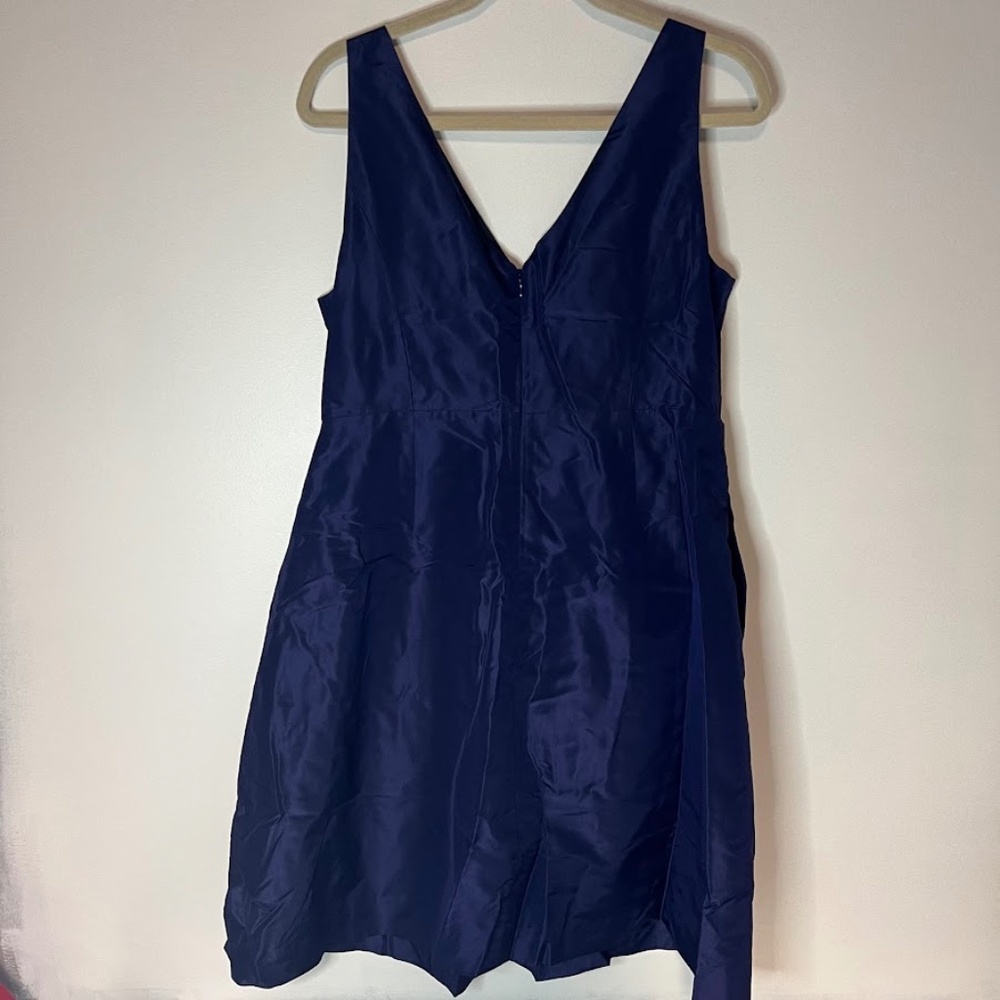 J CREW Navy Blue 100% Silk A-Line Evening Dress Holiday Xmas New Year